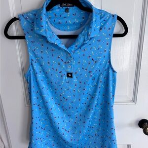 Bad Birdie Blue Patterned Sleeveless Polo